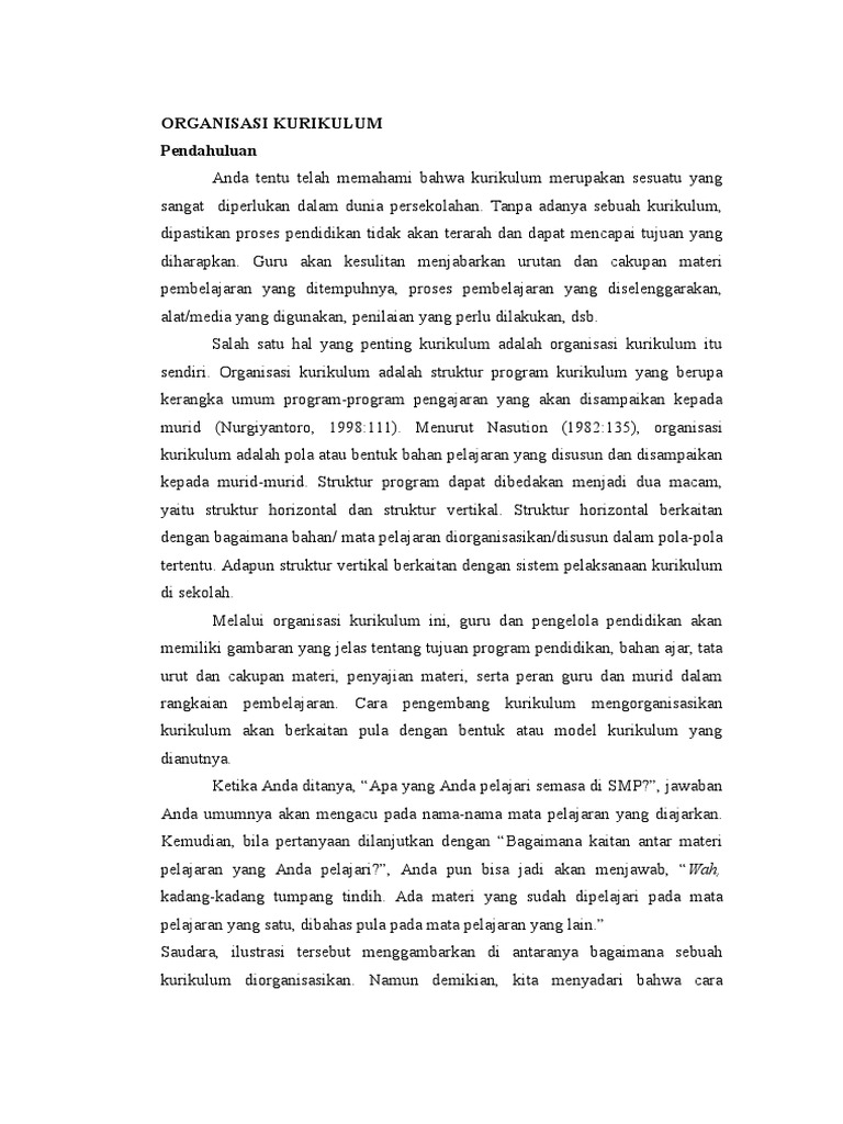 ORGANISASI KURIKULUM SEKOLAH