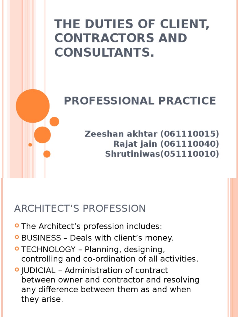 Duties of Client and Contractor Architect General Contractor