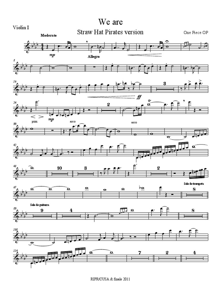 One Piece Op We Are Easy Strings Shp Ver Nuevo Violin I Pdf