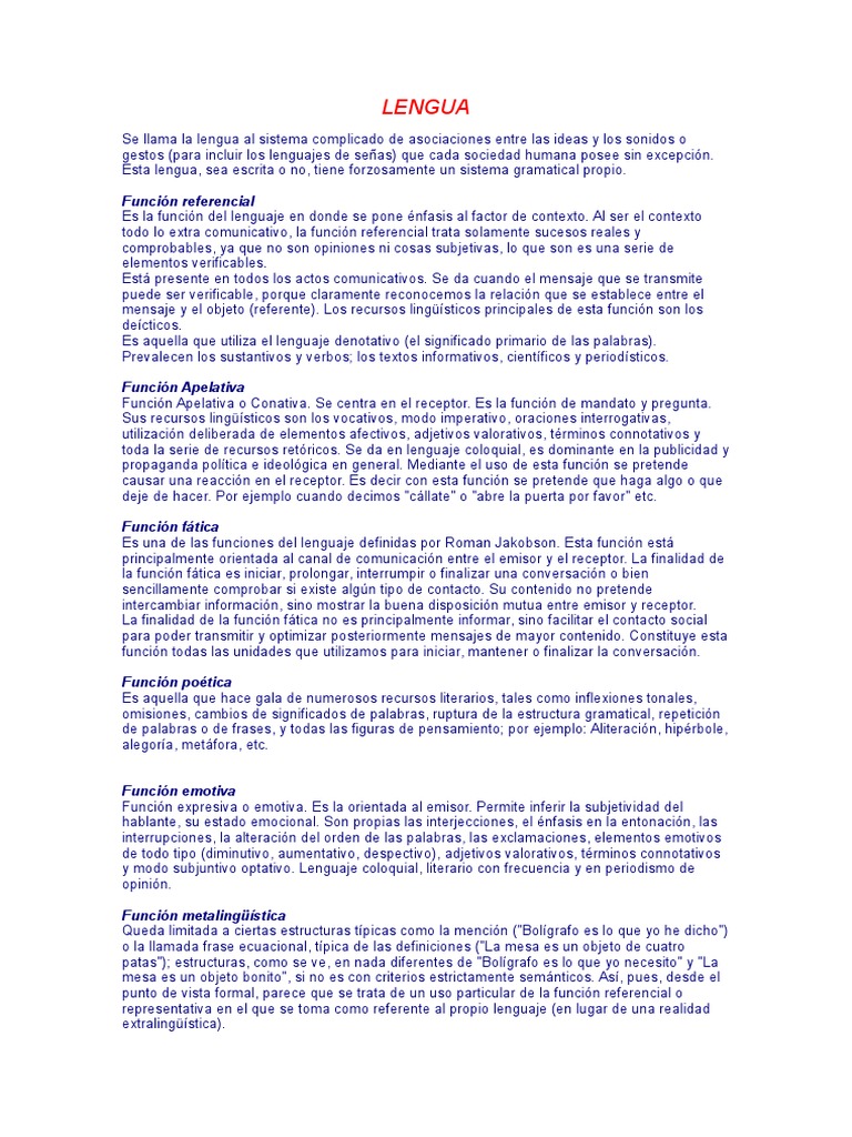 La Lengua y Sus Funciones | PDF | Comunicación humana | Lingüística