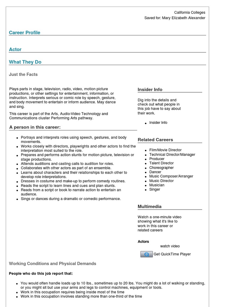 Career Profile | PDF | Audition | Employment