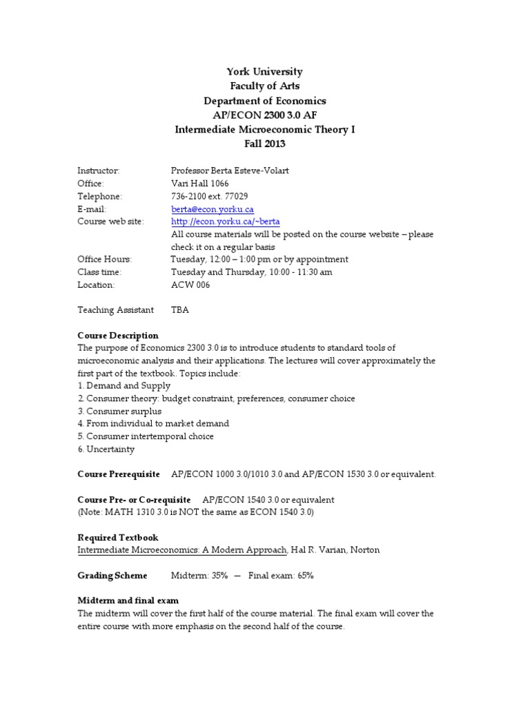 Intermediate Microeconomics Course | PDF