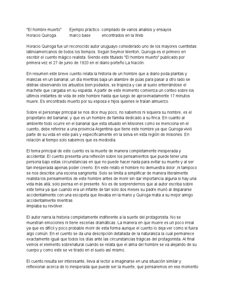 Ejemplo Practico de Un Ensayo Del Cuento El Hombre Muerto. Del Autor Horacio Quiroga