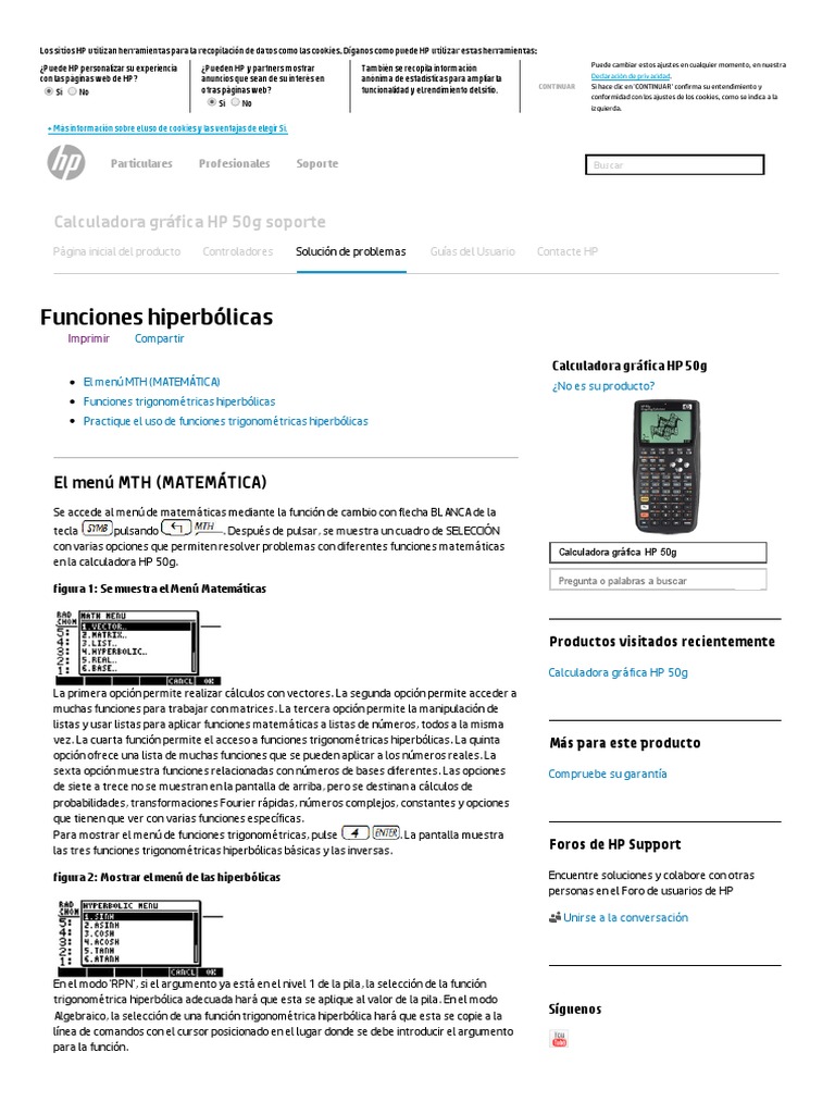 Funciones Hiperbólicas Calculadora Gráfica HP 50g - Soporte HP® | PDF |  Funciones trigonométricas | Seno