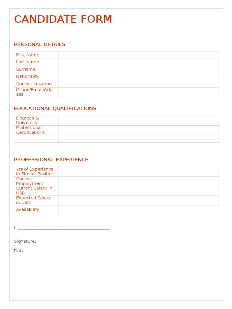 Candidate Form: Personal Details | PDF