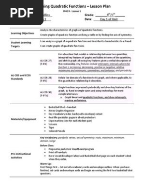 Master Unit Plan All Lesson Plans Compiled Quadratic