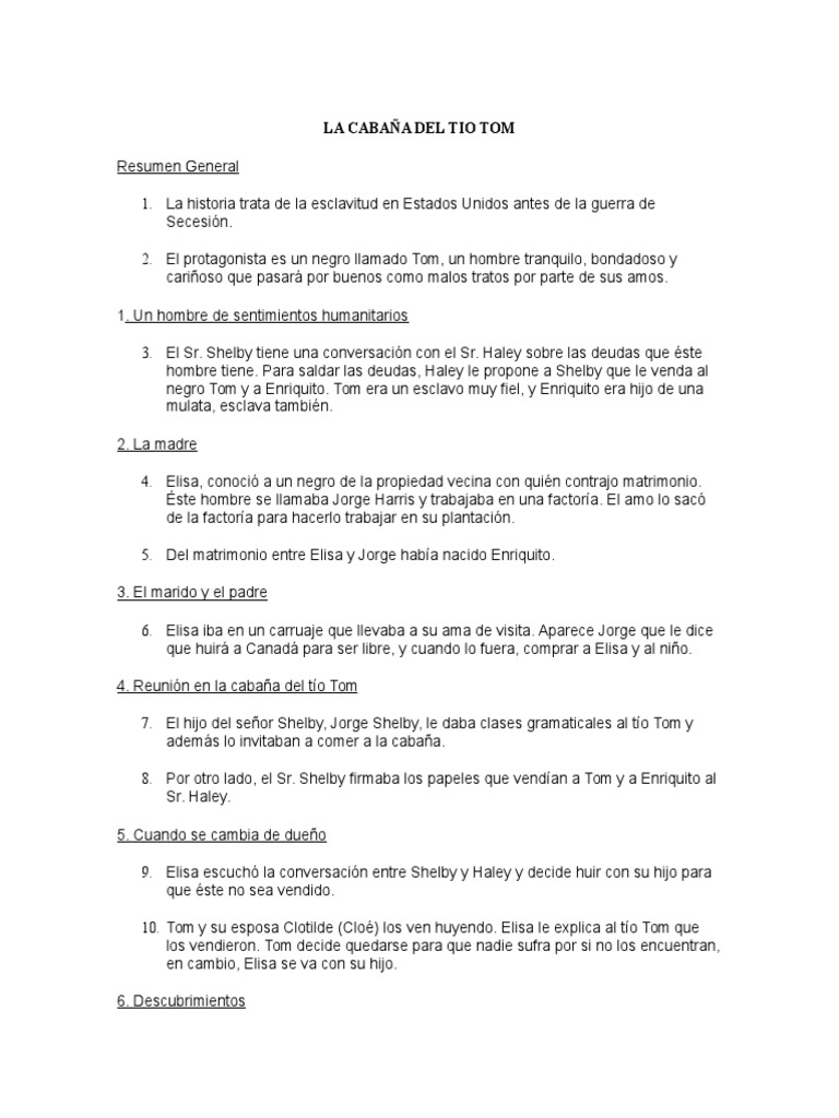 Resumen Cabana Tio Tom Pdf La Cabana Del Tio Tom Esclavitud