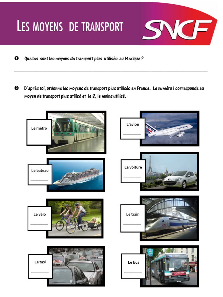 Fiche Pédagogique Pour Les Transports  PDF  Mode de transport  Transport