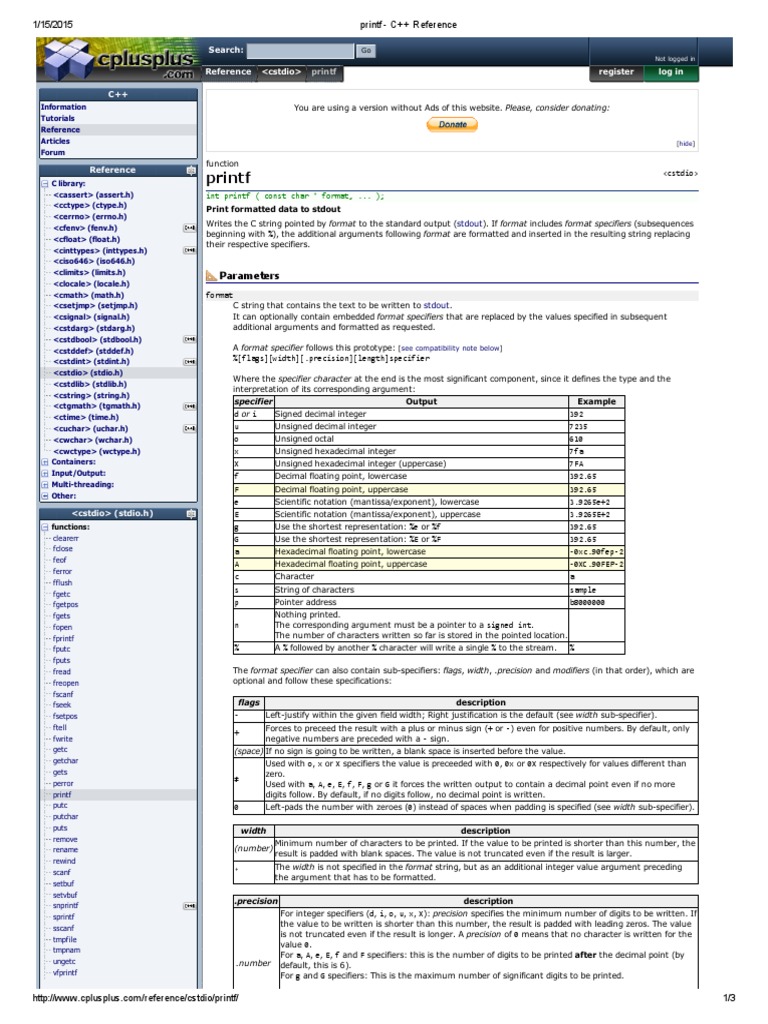 Printf - C++ Reference | PDF | Integer (Computer Science) | Parameter ...