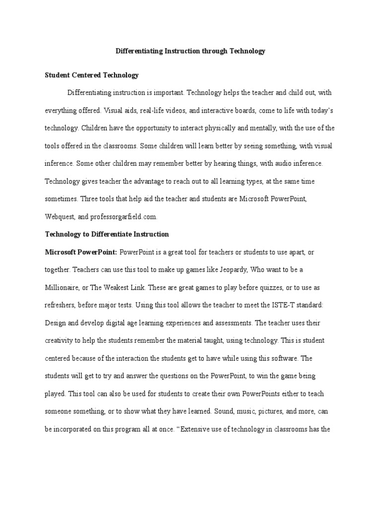 Technology for Differentiated Instruction | PDF | Pedagogy | Cognition