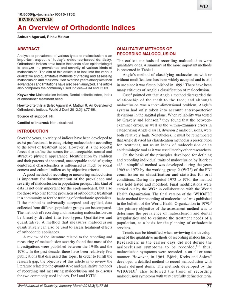 Orthodontic Indices Overview | PDF | Orthodontics | Physiognomy