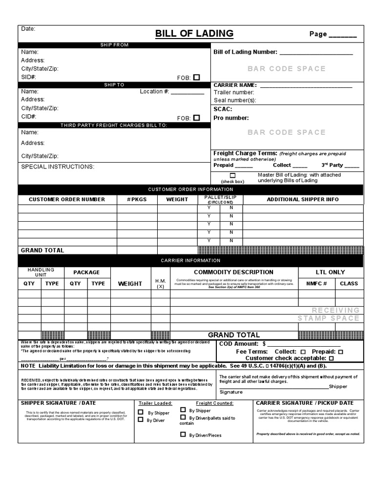 Bill Of Lading Bl Pdf Cargo Bill Of Lading