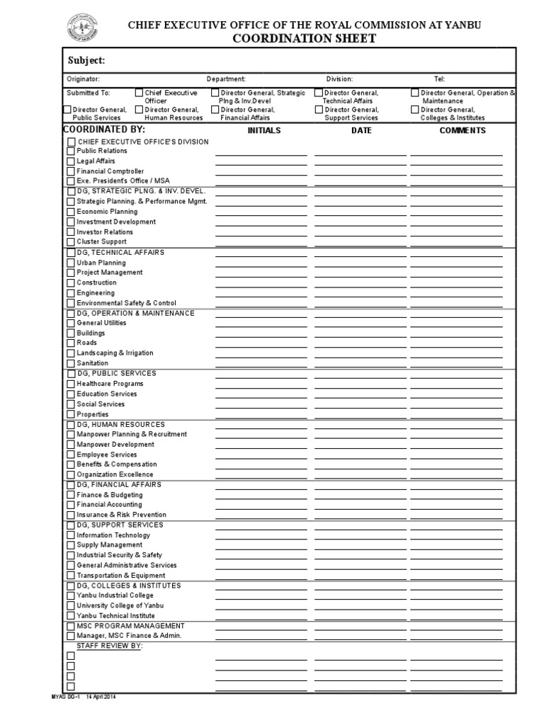 RC CoordinationSheet 2014 - New | PDF