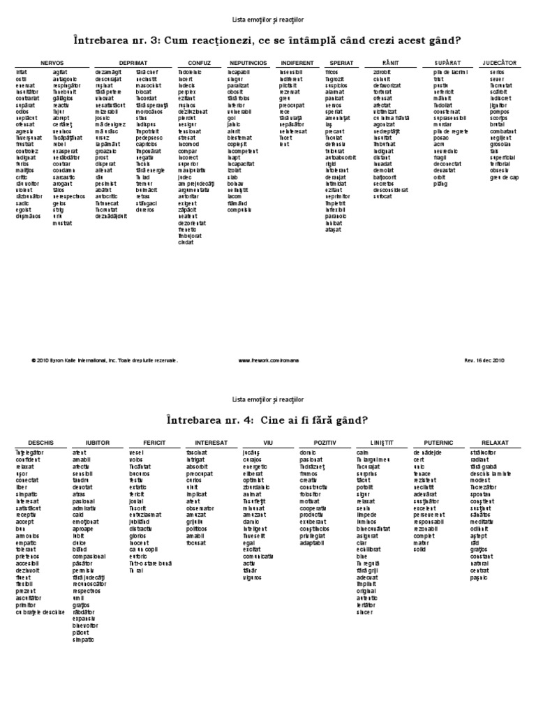 Lista Emotii Si Reactii