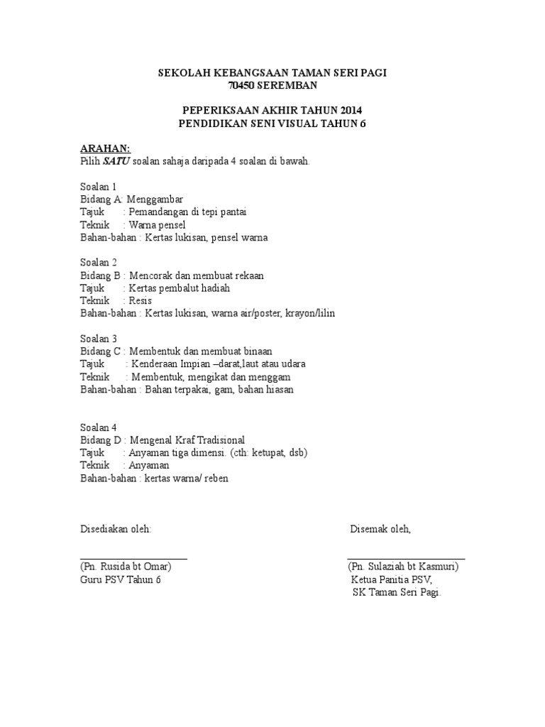 Soalan Psv Tahun 6