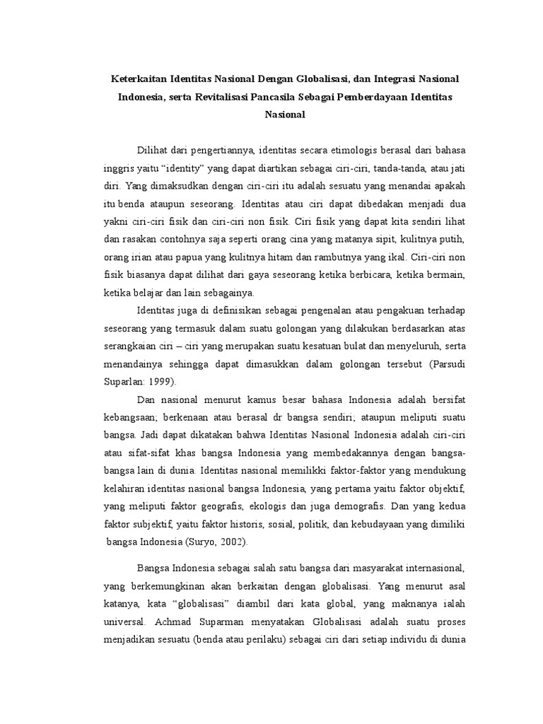 Pkn Keterkaitan Identitas Nasional Dengan Globalisasi Dan Integrasi Nasional Indonesia Serta Revitalisasi Pancasila Sebagai Pemberdayaan Identitas Nasional Docx