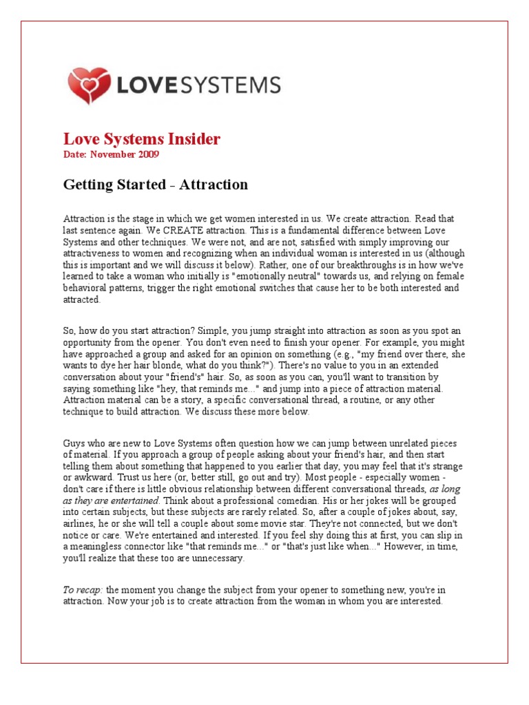 Love Systems Insider: Getting Started - Attraction | PDF | Storytelling ...