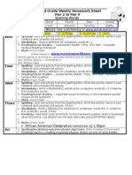 Name - : Second Grade Weekly Homework Sheet Mar 2 To Mar 6