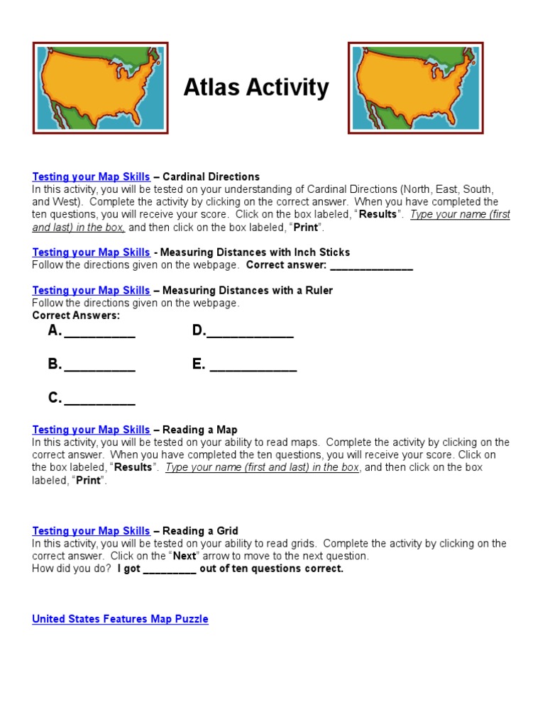 Map Skills and Cardinal Directions Test | PDF | Teaching Methods ...