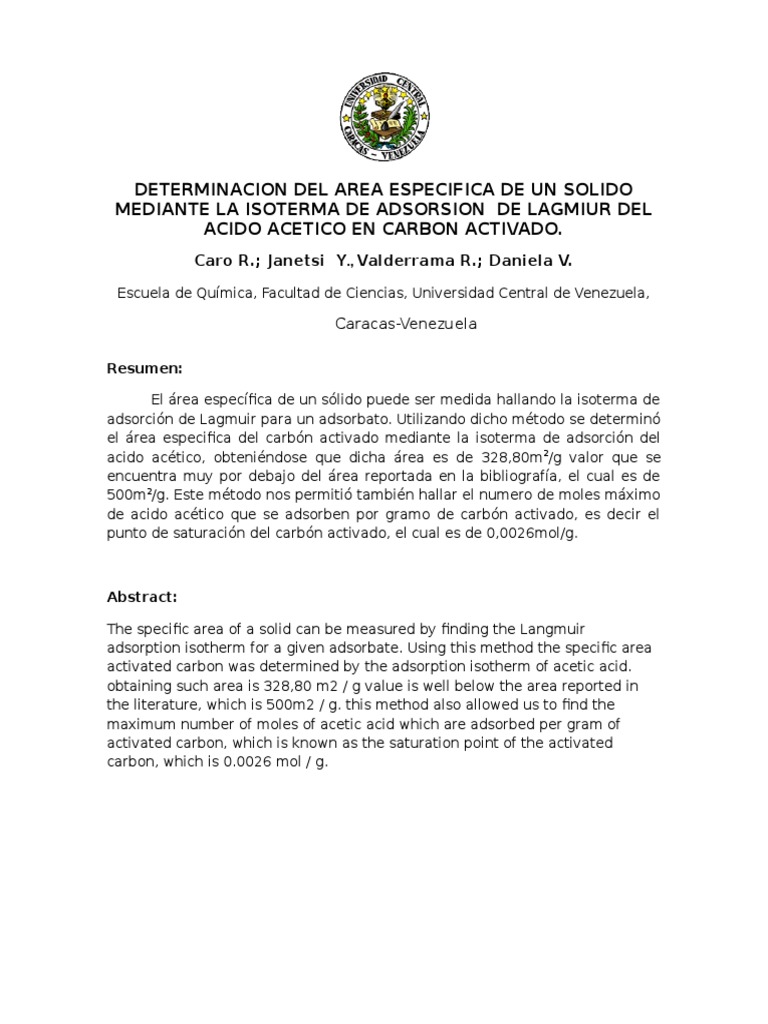 Área Específica de Carbón Activado | PDF | Adsorción | Ciencia de los ...