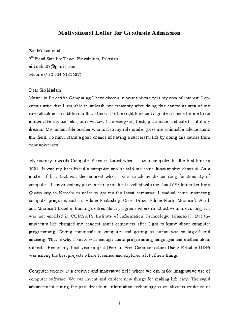 Letter of Motivation (TU Berlin) | PDF | Science | Pakistan