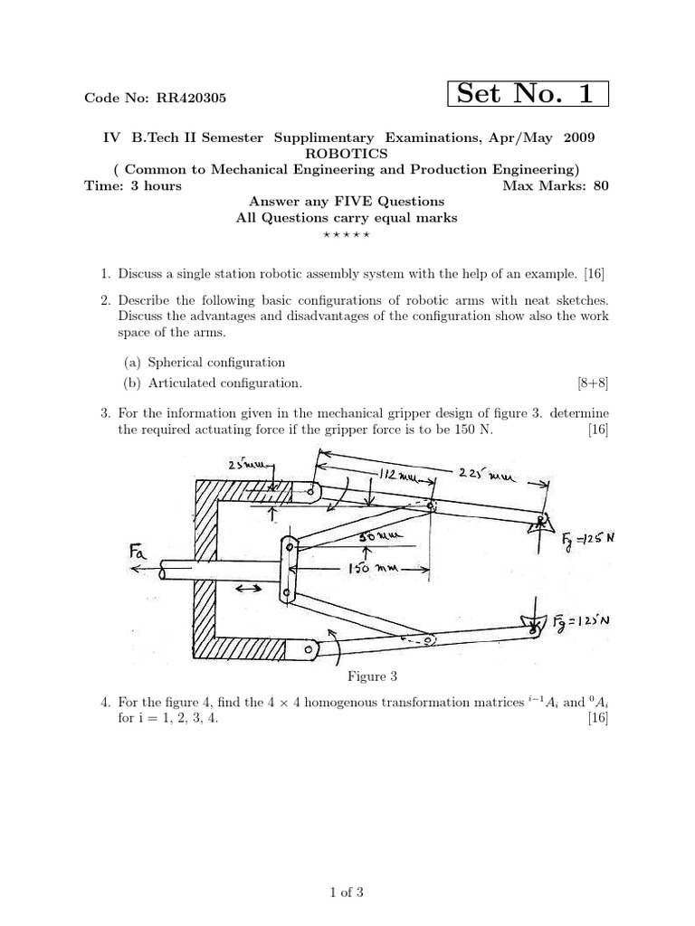 Robotics Exam Questions and Solutions | PDF | Force | Torque