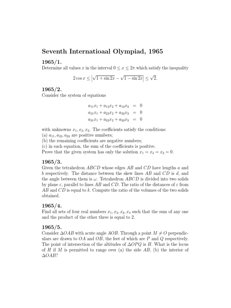 1965 Olympiad Math Problems Solutions | PDF