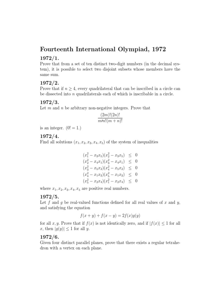 Math Olympiad Problems 1972 | PDF | Teaching Methods & Materials