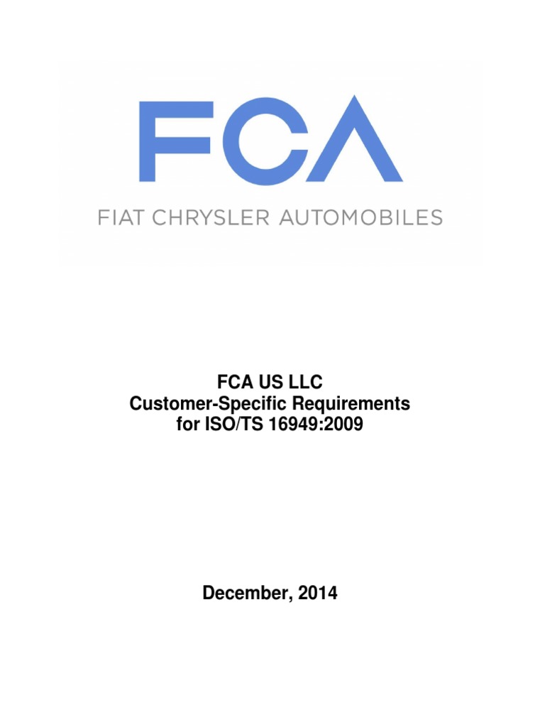 FCA US LLC CustomerSpecific Requirements DEC 2014 Iso 9000 Quality Management System