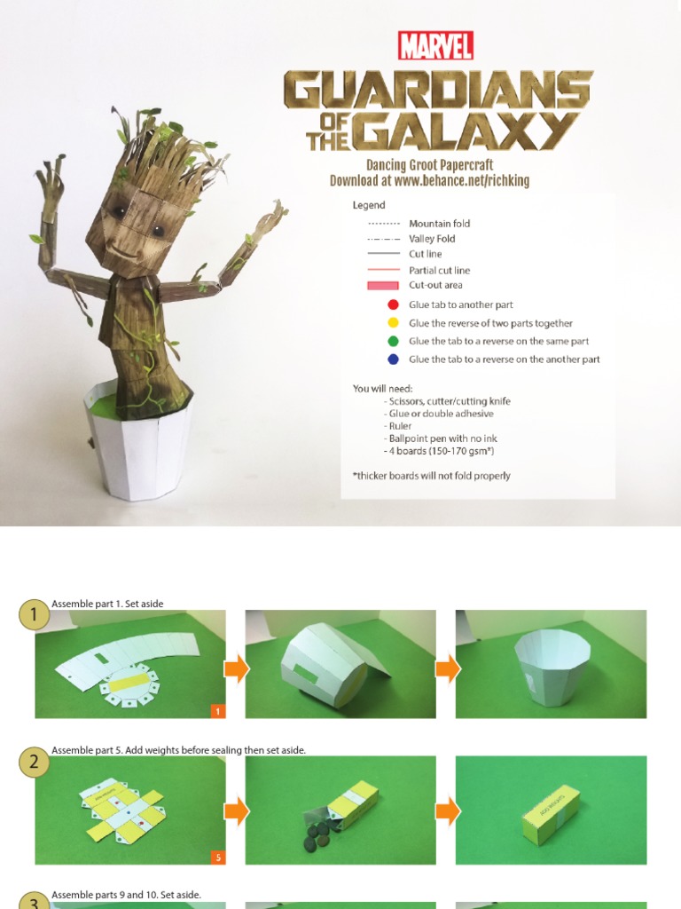 Step-by-Step Groot Papercraft Guide | PDF | Adhesive | Conservation And ...