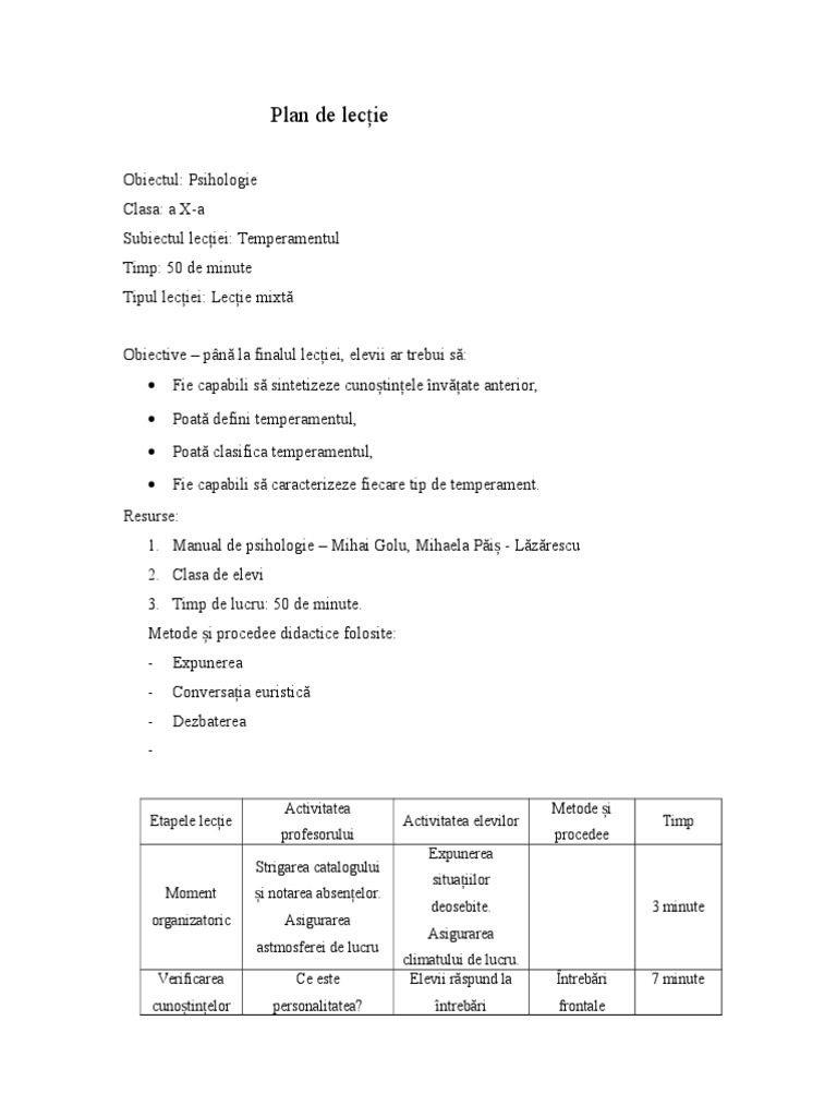 Plan de Lectie | PDF