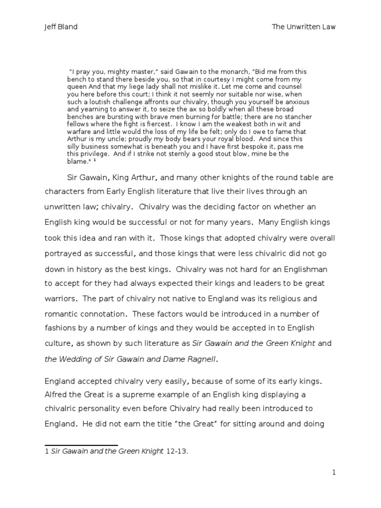 Write a persuasive essay in support of the adoption of a code of chivalry image