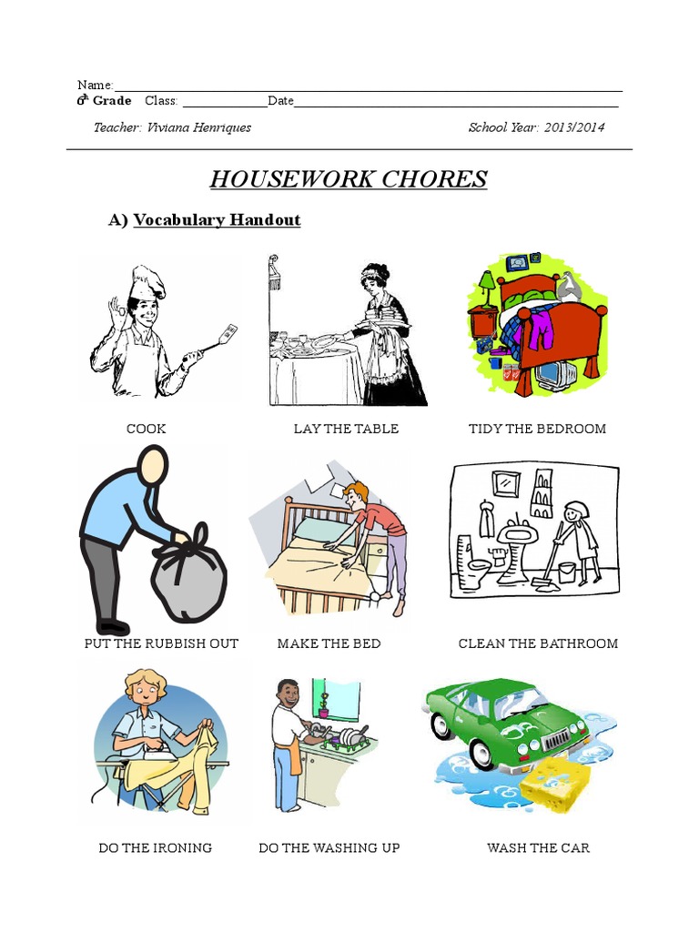Housework Chores Worksheet for Kids | PDF | Room | Bathroom