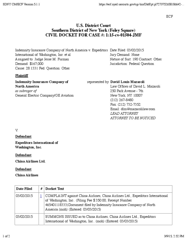 INDEMNITY INSURANCE COMPANY OF NORTH AMERICA v. EXPEDITORS