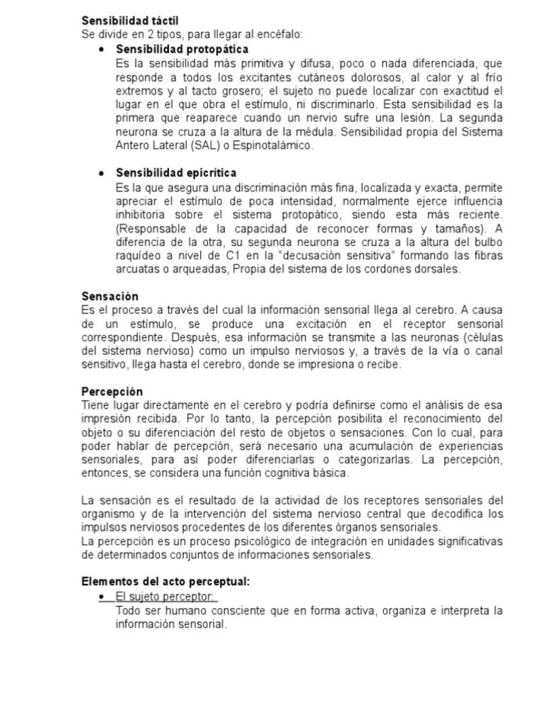 Sensibilidad Táctil: Epicrítica y Protopática | PDF | Sentidos | Percepción
