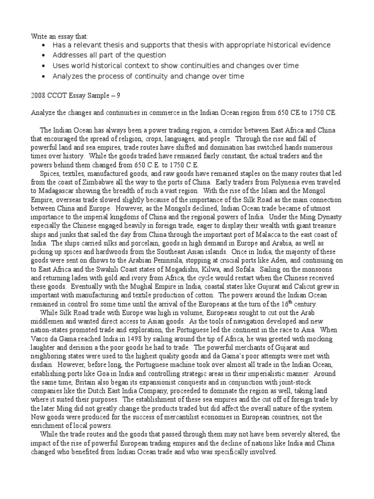 Continuity and Change Essay Apwh | PDF | Trade | Asia
