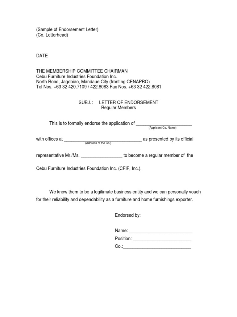 Sample Endorsement Letter Template | PDF