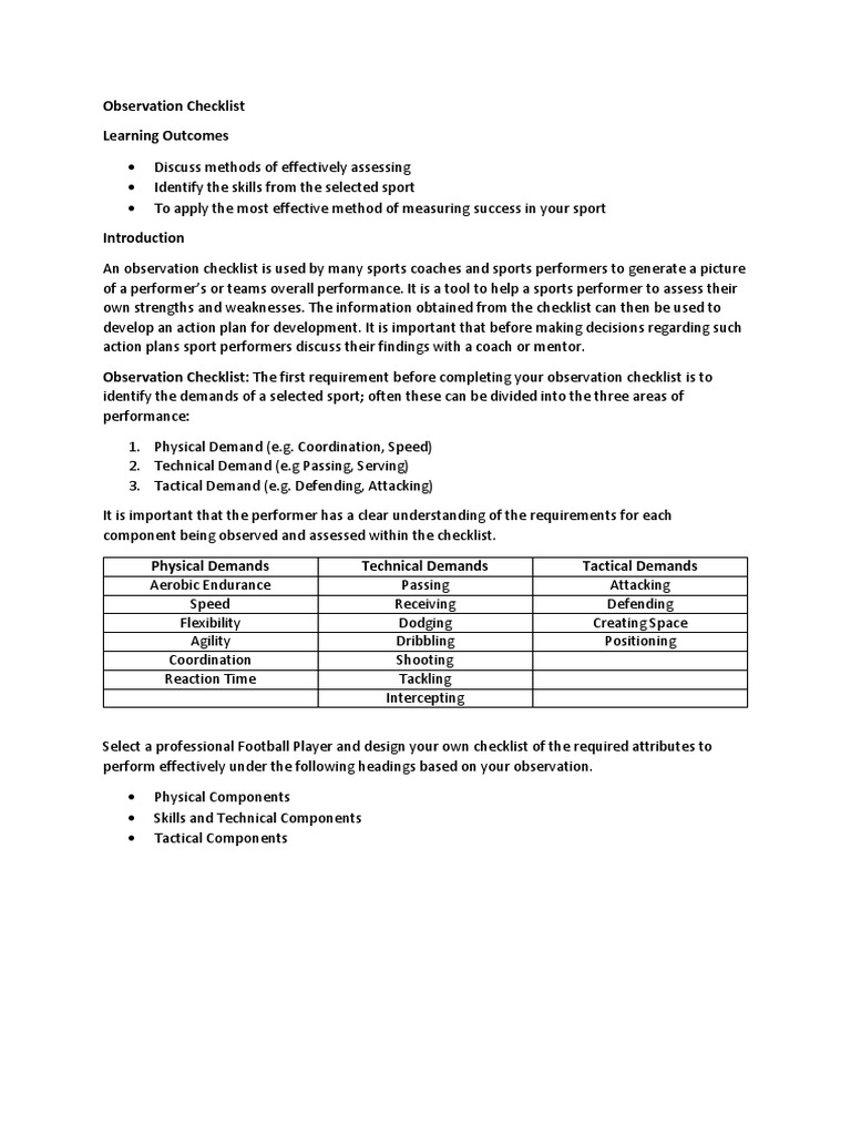 Sports Observation Checklist Guide | PDF | Career & Growth | Business