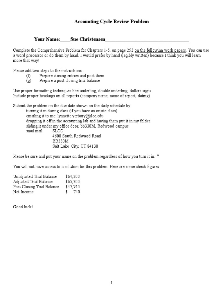 Comprehensive Accounting Cycle Problem | PDF | Debits And Credits | Expense