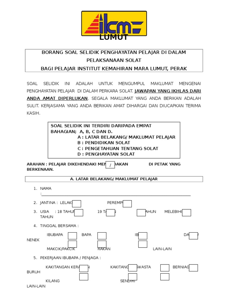 Borang Soal Selidik Tentang Penghayatan Solat