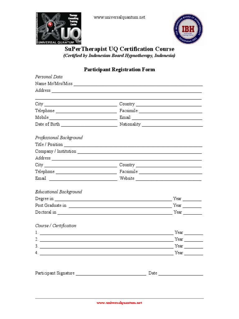 UQ Certification Course Registration Form | PDF