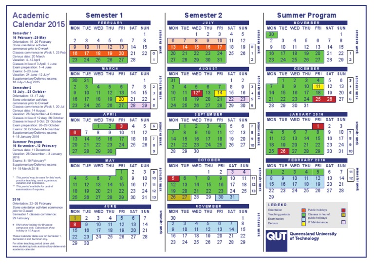QUT 2015 Academic Calendar PDF PDF Academic Term Public Services