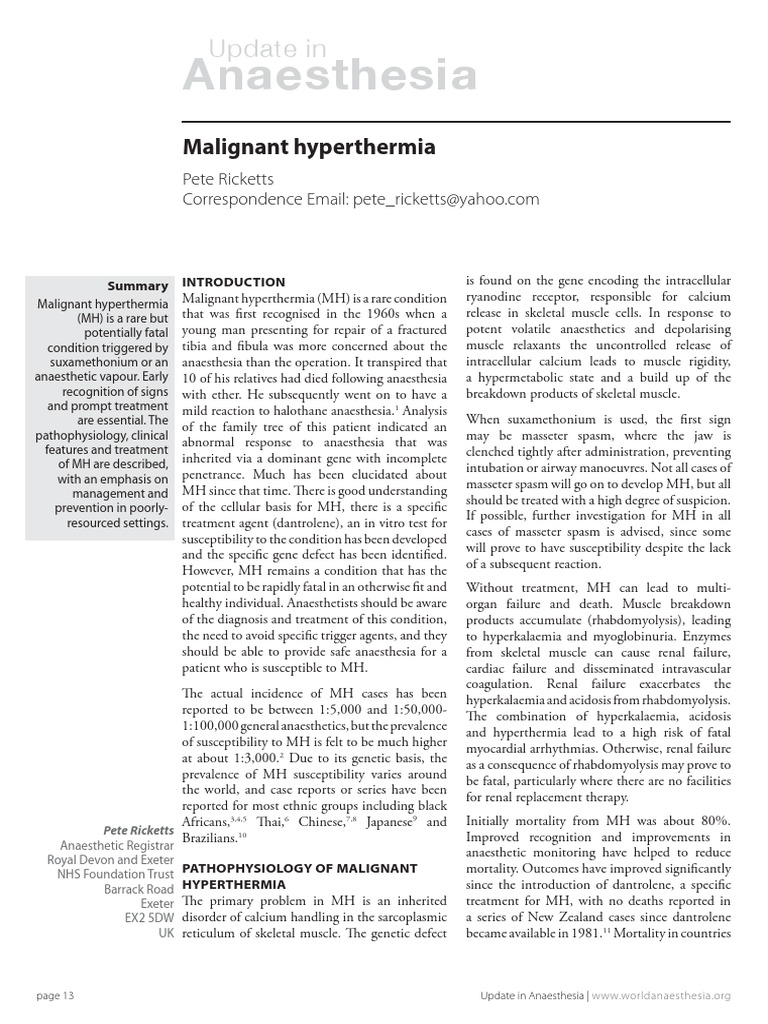 Malignant Hyperthermia Anesthesia Medical Specialties
