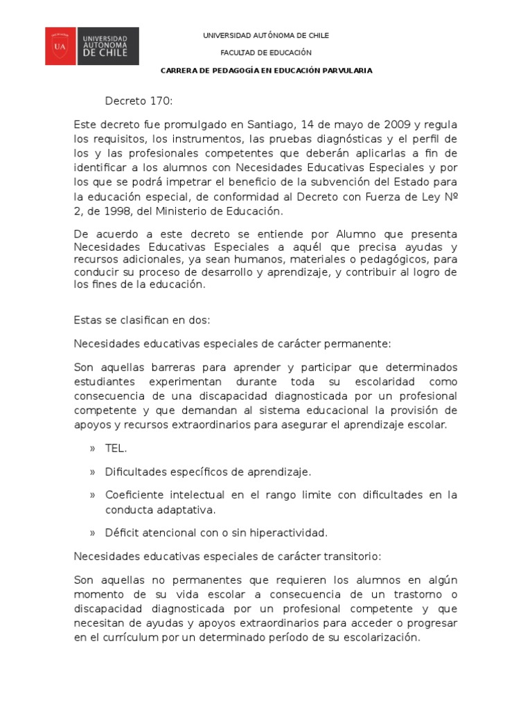 Decreto 170 | PDF | Aprendizaje | Cognición