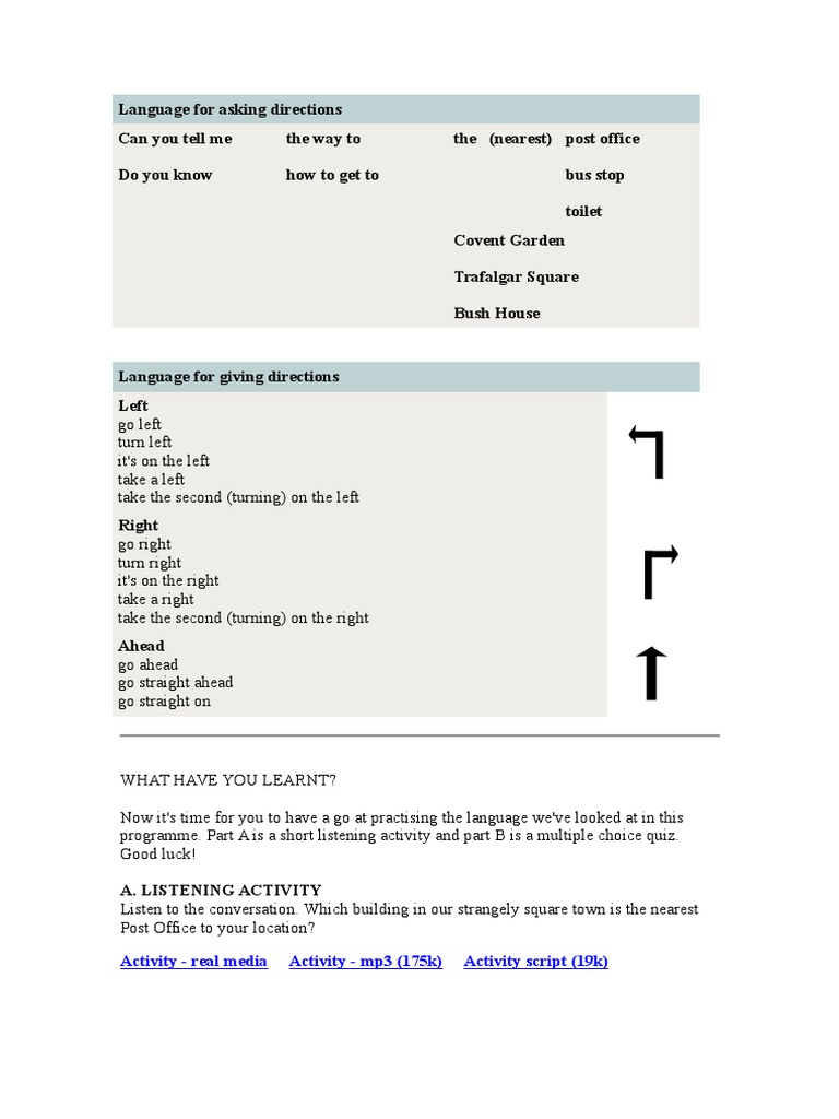 Asking and Giving Directions Guide | PDF | Language Arts & Discipline ...