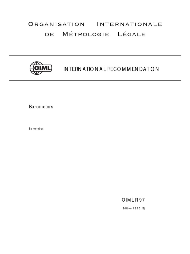 OIML R 97 Barometro | Download Free PDF | Calibration | Pascal (Unit)
