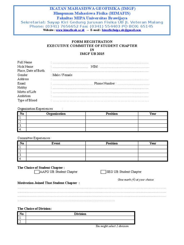 IMGF UB 2015 Student Chapter Registration | PDF