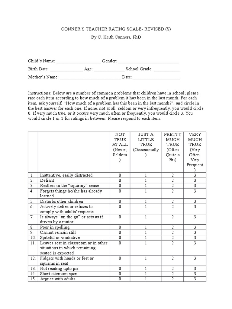 Conners 4 Report Template