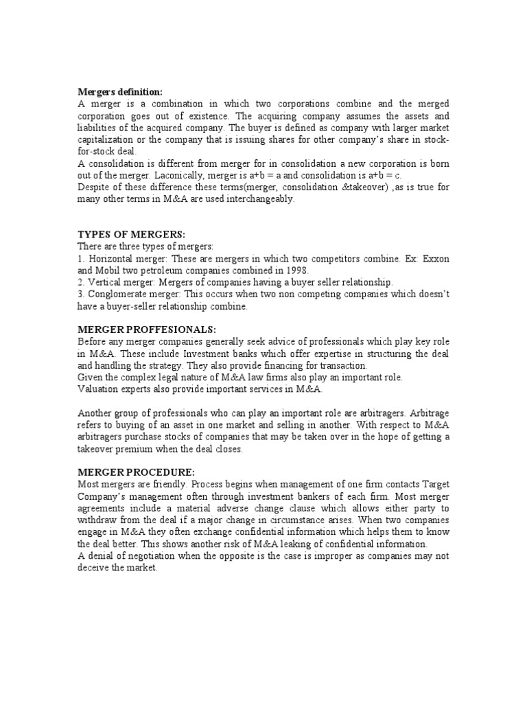 Understanding Mergers: Types and History | PDF | Leveraged Buyout ...