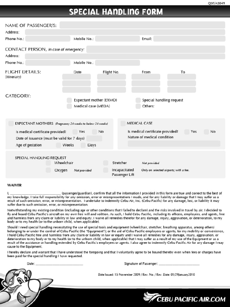 Special Handling Form PDF